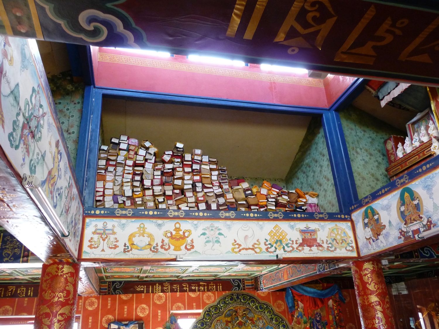 Sutras and other texts stored in The Joyful Temple of Manjushri with other artifacts. Delgeruun Choira in Dundgovi Aimag, Mongolia 23 September 2008. Photograph C.Pleteshner