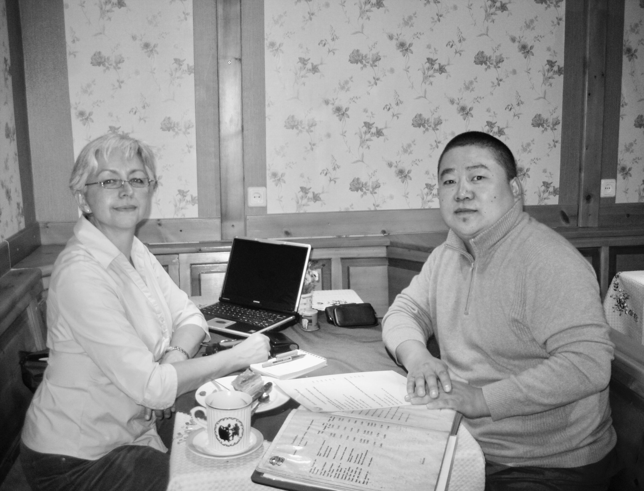 CP and D.Bilguun at the German Coffee House on Baga Toroo, a five minute walk from The Öndör Gegeen Zanabazaar Fine Arts Museum in downtown Ulan Bator. 16 August 2009. Photo: C.Pleteshner Mongolia Archive