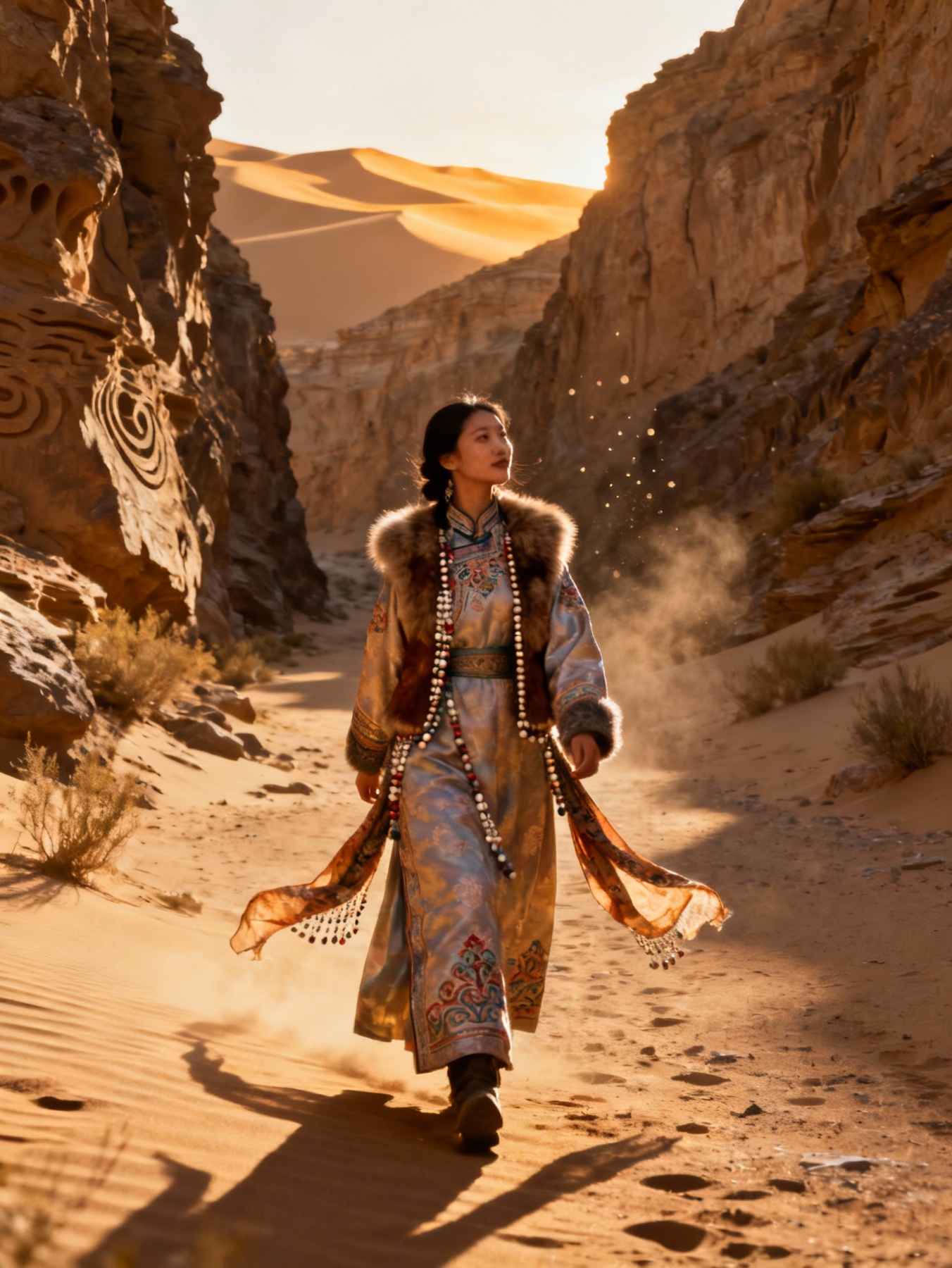 "Mongolian womanhood, desert canyon"an AI text-to-image generated visual. C.Pleteshner. 29 October 2025